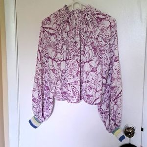 Tibi Isa Toile pleated crop blouse in Plum color toile. Sz 0 very nice condition